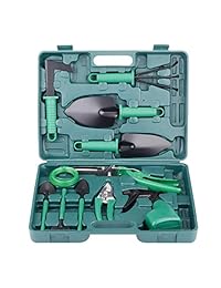 Caja de herramientas para jardín, juego de 12 piezas, juego de herramientas para jardín, suministros de jardinería portátil, herramienta de cuidado de plantas con funda de transporte, regalos de jardín para hombres y mujeres (verde)