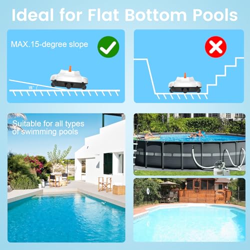 2026 Robotic Pool Cleaner Robot 130 Mins Runtime, 5200mAH Battery, Dual Motors, Auto-Parking, Cordless Pool Vacuum Robot for Above Ground Pool & In-Ground Flat Pools Up to 1100 Sq.Ft