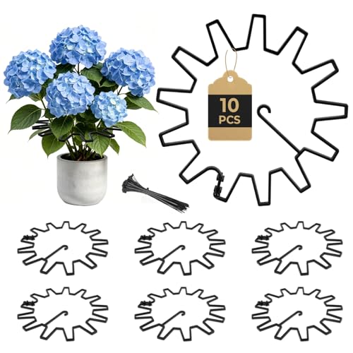 WUQNGI Plant Support, Pack of 10 Perennial Holders, Round, Adjustable Hydrangea Support, Diameter 21.5 cm, Robust Plant Holder for Garden as Shrub Support, Rose Support, Flower Support, Peony Holder