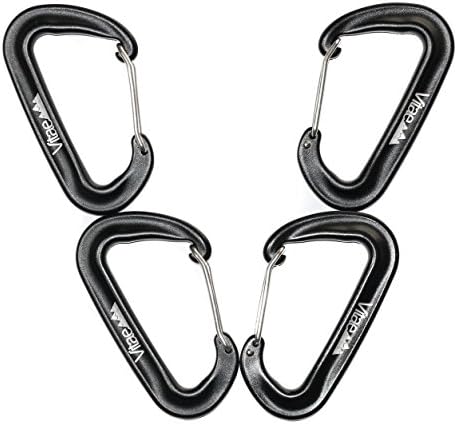 Vitae Explore Wiregate Carabiners - Aluminum Lightweight Carabiners Best for Hammock Straps, Attaching Camping Gear, Keychains, and other equipment (Black, 4pc - 12KN)