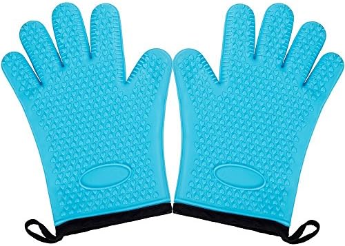 Magician Heat Resistant Gloves - Professional Cotton Lining Pot holders Oven Mitts for Kitchen Cooking Baking, Up to 450˚F Heat Resistant, Heavy Duty - 1 Pair (Blue with Cotton Lining)