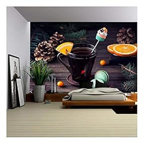 Decorative Spoon with Cupcake in The Glass with Tea and Oranges Slice - Removable Wall Mural | Self-Adhesive Large Wallpaper - 66x96 inches