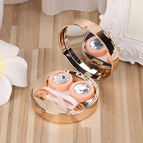 Sarora Mini Contact Lenses Box - Diamond Exquisite Contact Lens Travel Kit Case with Mirror for Home and Travel (Gold) - Thumbnail 4