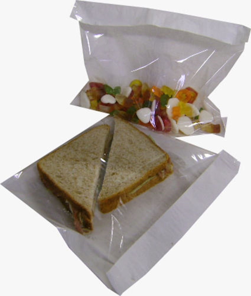 1000 6" x 6" Film Front Bags White Paper Clear Cellophane Sandwich/Cake/Photo Display (6" x 6")