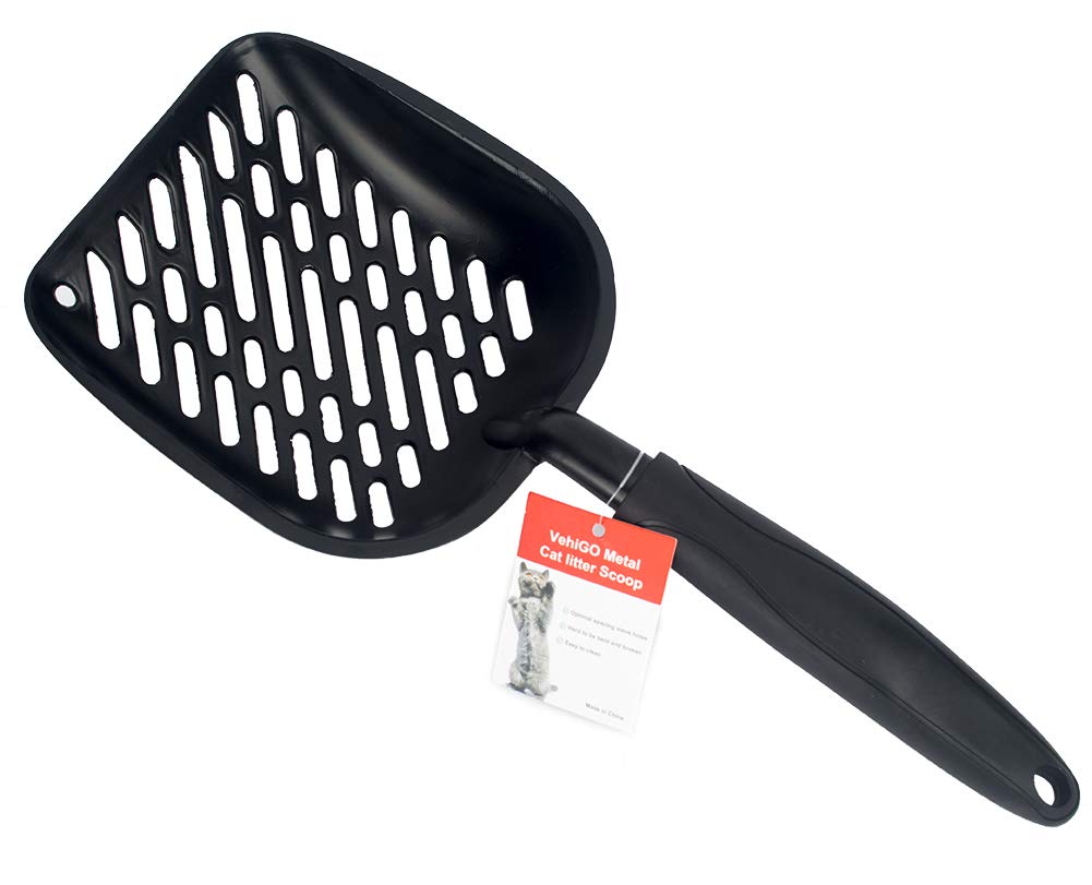 VehiGo Metal Cat Litter Scoop with a Deep Shovel Design | Solid Aluminum & Non-Stick Coating | Durable Rubber Coated Handle for Easy Scooping | Perfect Size Sifting Slots for Any Type of Kitty Litter