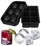 Utopia Home Ice Cube Tray Silicone - Round & Square - Set of 2 - Sphere Ice Balls with Lid - Makes Giant Ice Balls and Squares