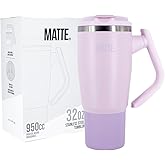 Matte 32 oz tumbler with handle and straw - Leak Proof Tumbler - Insulated Tumblers - Stainless Steel Tumbler - Hot and Cold Drinks - tumblers for women (Pink, 32oz)