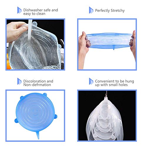 12 PCS Silicone Stretch Lids Reusable, Kitchen Airtight Food Storage Covers, 6 Sizes Seal Bowl Stretchy Wrap Cover, Keep Food Fresh for Containers, Cups, Cans,Plates, Microwave, Dishwasher Safe