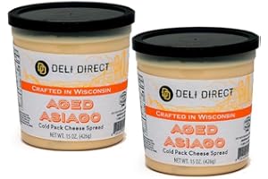 DELI DIRECT Wisconsin Cheese Spread for Crackers, Pretzels, Sandwiches, or Vegetables, Spreadable Cheese, Great for Charcuteries, 2 Pack,15 oz Each, Refrigerated (Aged Asiago)