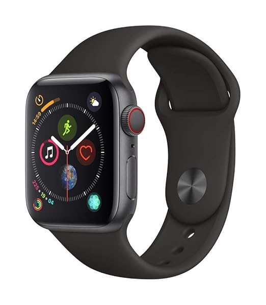 Apple Watch Series 4 (GPS + Cellular) 40 mm Aluminiumgehäuse, Space Grau, mit Sportarmband, Schwarz