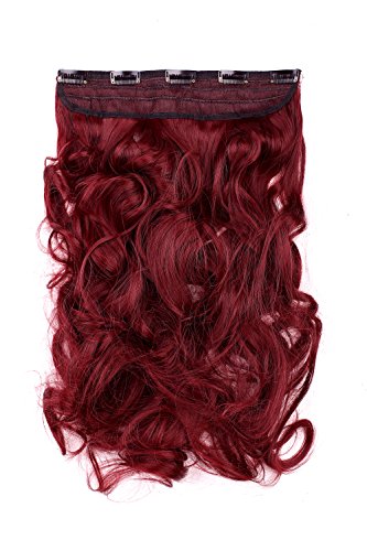SWACC 20″ Women 3/4 Full Head Instant One Piece Curly Body Wave Heat Resistance Synthetic Clip in Hair Extension (Wine Red)