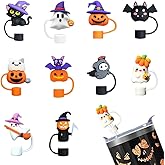 10 Pcs Halloween Straw Cover Caps for 30oz 40oz Tumblers Cute Pumpkin Ghost Straws Toppers 10mm Silicone Straw Tip Lids Accessories for Halloween Party Decoration