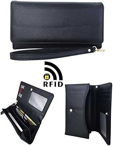 Womens RFID Blocking Wallet Classic Clutch Leather Long Wallet Card Holder Purse Handbag