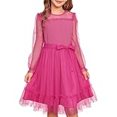 GRACE KARIN Girls Contrast Mesh Dress Formal Party Long Sleeve High Waist Tulle A-Line Fall Dresses for 6-12 Years