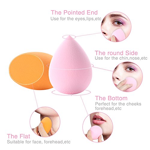 Makeup Beauty Sponge Set - 6 Pack Latext-free Soft Polyester Makeup Blender Sponges with 2 Blender Holder Multi-Purpose Flawless Smooth for Liquid Foundation BB Creams Powders Concealer Multi Color
