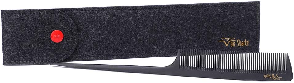 Tail Comb,Comb Rat Tail Hair Carbon Fiber 100% Anti Static 230℃ Heat Resistant Salon Cutting Comb Barber Styling Comb Round Teeth Bristle for Hair Partition/Rattail Lift/Cutting/Dying and Hair Styling