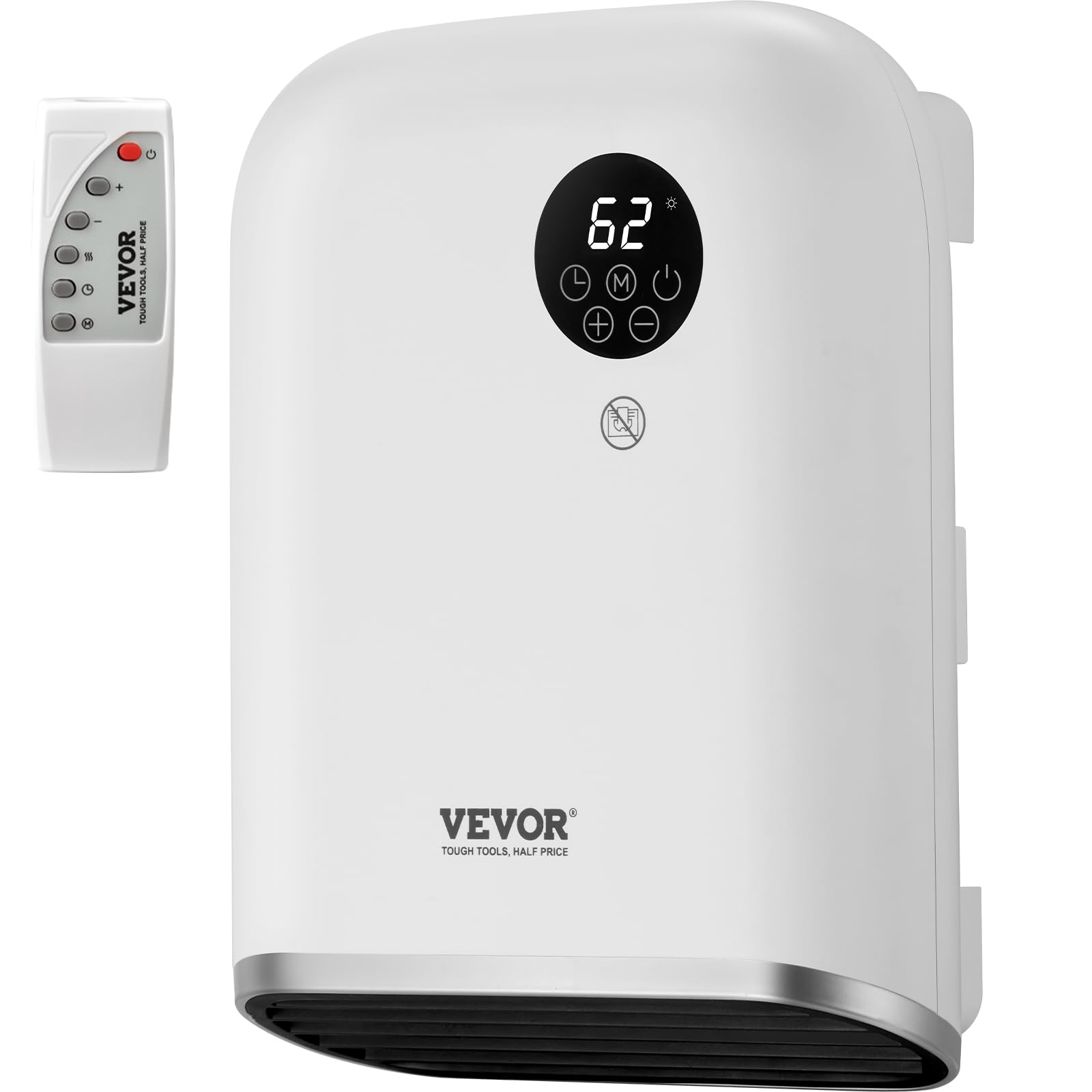 Photo 1 of VEVOR Electric Wall Heater 1500W, Small Space Heaters with Touch Screen & Wireless Remote Control, Tip-Over & Overheat & IPX24 Waterproof Safety Protection, Wall-Mount/Tabletop for Indoor Use, White