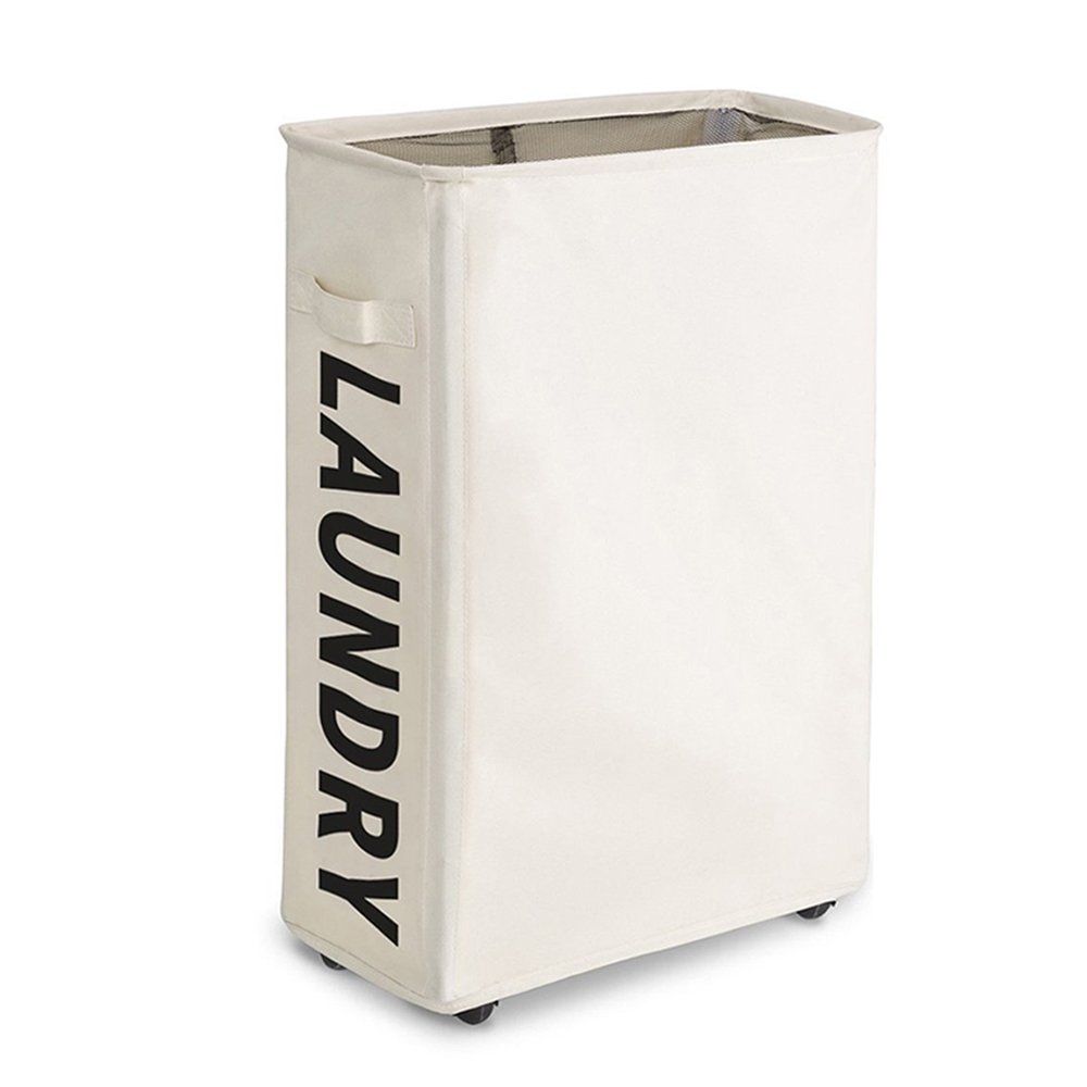 XIFIRY Slim Rolling Laundry Hamper Collapsible Thin dirty Laundry Basket Foldable Dirty Clothes Sorter and Organizer with wheels (Beige)