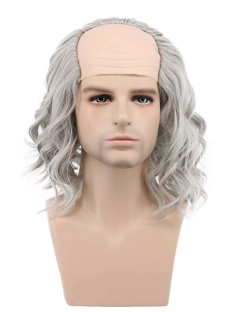 Photo 1 of VGbeaty Old Man Short Wave Grey Bald Wig Cosplay Curly Hair for Halloween Costume Party