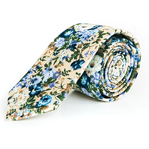 Men's Skinny Tie - Perfect Floral Neck Tie - For Weddings, Groomsmen, Events, and Gifts - 24/7 Look Fresh Guarantee (Tasman)
