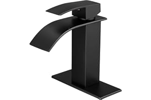 VOTON Black Bathroom Faucets Modern Waterfall Bathroom Sink Faucet Matte Black Single Handle Bathroom Faucet for 1 or 3 Holes with Deck Plate, Rv Sink Camper Farmhouse Bathroom Utility Remodel Faucet