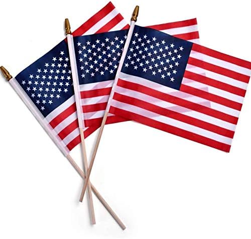 Small American Flag 4×6 Inch-12 Units, American Stick Flags/Grave Marker Flags/Small US Flag with Spear Prime, Excellent for Parades, Scout Troops, Returning Servicemen, July 4th Decorations (12)