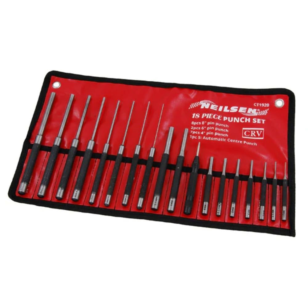 Neilsen CT1920 18pc Pin Punch Set 8in 6in 4in Punches 1.5 to 9.5mm Includes Automatic Centre Punch