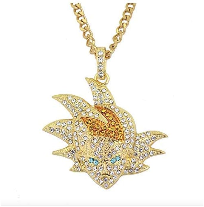 Super Saiyan Cartoon Necklace Goku Pendant Silver Bling Diamond Super