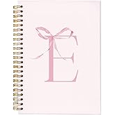 MOFUYU Preppy Pink Notebook with Letter E, Personalized Hardcover Spiral Journal, Cute Custom Gifts for Girls, Pink Bow Coquette Trendy Journal for Women, A5 School Writing Notebook 5.5x8.3