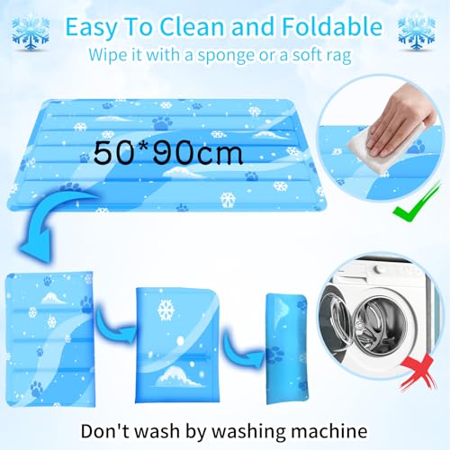 Dog Cat Cooling Mat with Non-Toxic Gel Self-Cooling Pad Scratch Resistant Durable for Summer (Blue, 50 x 90cm)