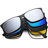 Bauhaus Magnetic Clip on Sunglasses for Men & Women Polarized UV Protection Retro Square Eyeglasses Fit Over Night Driving