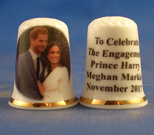 Birchcroft Porcelain China Collectable Thimble - Prince Harry & Meghan Markle Engagement (New) Box