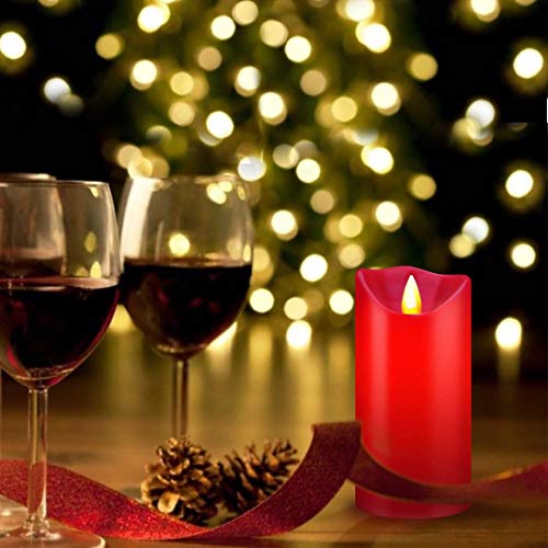 Flameless Candles Flickering Light Pillar Real Smooth Wax with Timer and 10-Key Remote for Wedding,Votive,Yoga and Decoration(Set of 9) (redred) - Thumbnail 2