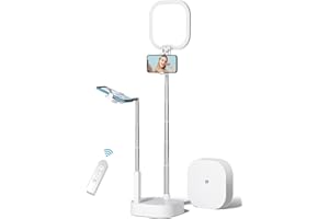 yAyusi Phone Stand for Recording, Overhead 360° Rotation with Two Phone Holders, Content Creator Kit, Rechargeable Adjust Foldable 15 Brightness LED Light for Live Streaming/YouTube/Video Recording