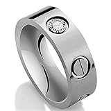 FHMZ(TM) Designer Screw Head CZ Band Love Wedding Ring Couples Rings Silver Finish Sizes 6 - 11
