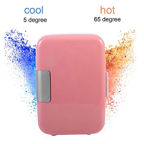 Mini Car Fridge 4L Cooler And Warmer Portable Small Refrigerator AC&DC for Home Office Car Boat (Pink)