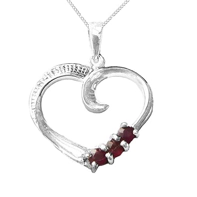 925 Sterling Silber Echt Rubin und Diamant Herz Anhänger mit Kette – Perfekt Geschenk zum 40. Hochzeitstag
