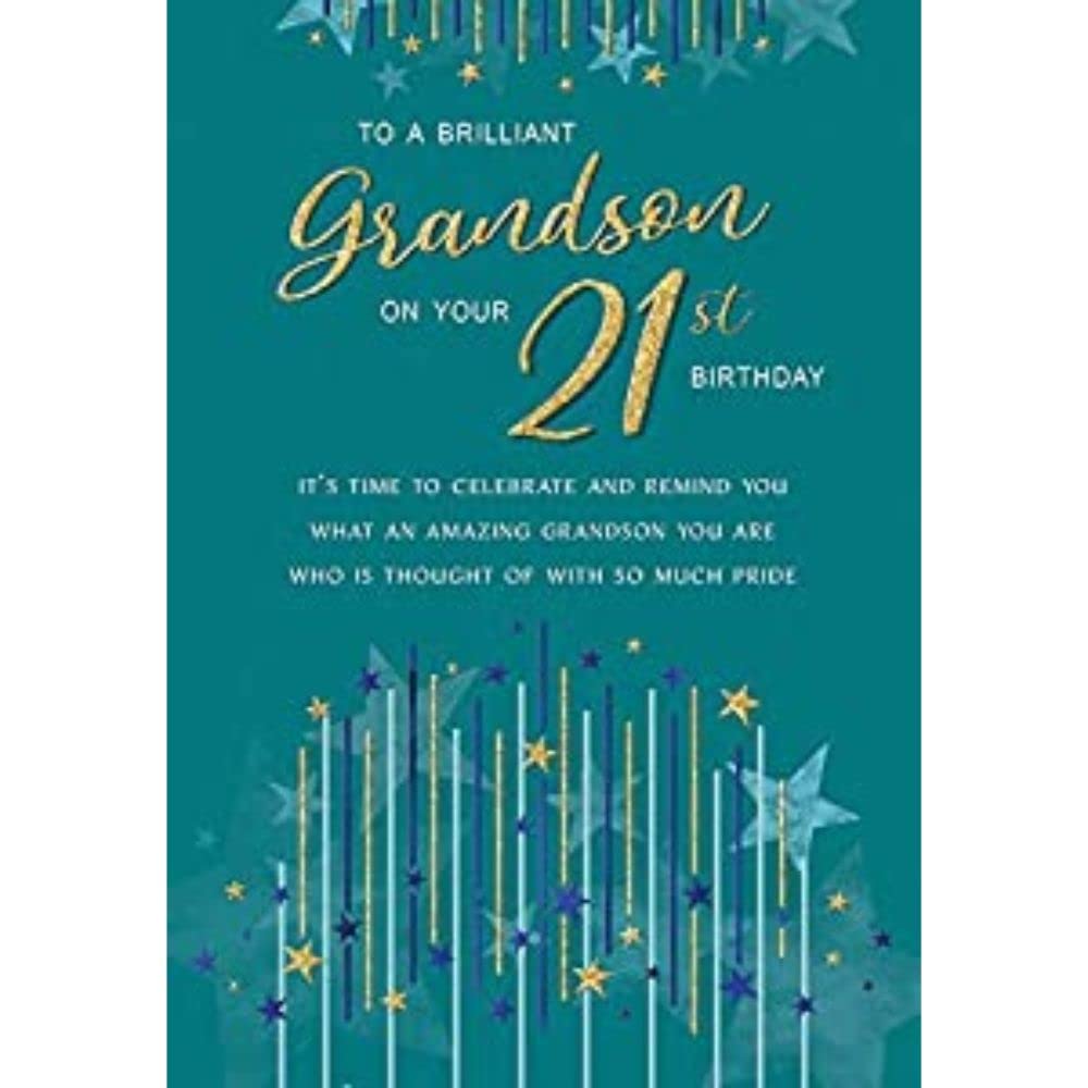 Regal Publishing Modern Milestone Age Birthday Card 21st Grandson - 9 x 6 inches,Green