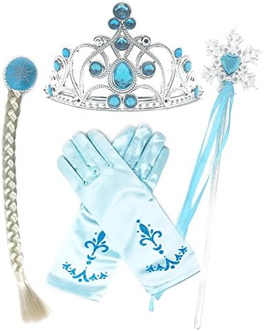 Princess Dress up Party Accessories - 3 Piece Set: Gloves, Tiara and Wand (Light Blue Hair Braid)
