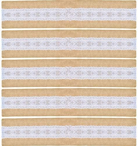 Firefly Craft Burlap Table Runner with Lace, 14 Inches by 72 Inches, Set of 5