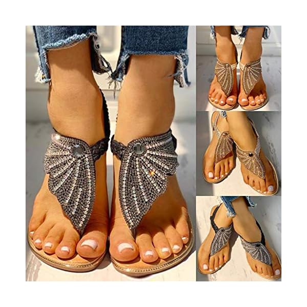 Sandals for Women Flat,Rhinestone Flat Sandals Flip Flops with Crystal