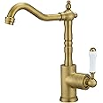 Bathfinesse Antique Brass Kitchen Faucet, Copper Antique Kitchen Sink Faucet with 360 Swivel Spout, Single Hole Deck Mounted