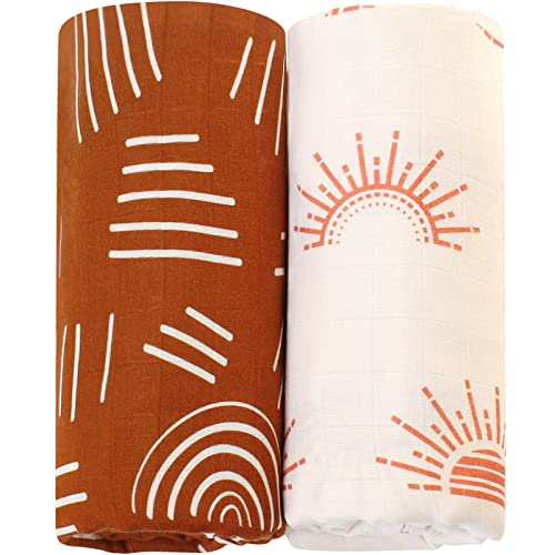LifeTree 2 Pack Baby Swaddle Blankets Soft Bamboo Cotton Muslin