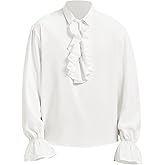 Mens Pirate Shirt Medieval Renaissance Victorian Costume Ruffled Steampunk Vampire Gothic Halloween Tops