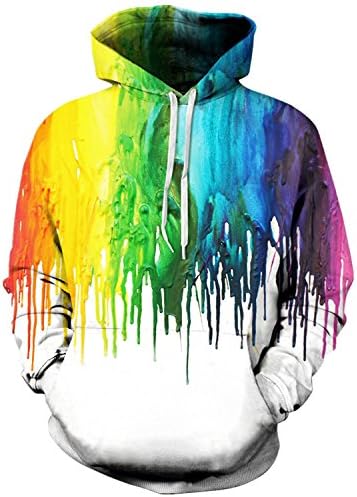 JollyCreek Unisex Realistic 3D Rainbow Paint Print Hoodie Hooded Sweatshirt,White,L/XL