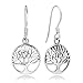 925 Sterling Silver Filigree Ancient Tree of Life Symbol Round Dangle Hook Earrings, 28 mm