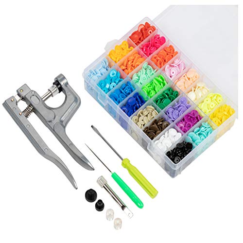 Snap Fastener Kit - 408 Sets of T5 Plastic Snap Buttons with Snap Pliers and Installation Tools for Craft, 24 Assorted Colors, 1/2 Inch Cap Diameter