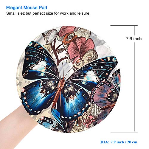 BOSOBO Mouse Pad, Round Butterfly Mouse Mat, Cute Mousepad with Designs, Small Non-Slip Rubber Mouse Pad with Stitched Edges, Customized Mouse Pad for Women Girls Office Computer Laptop Travel Working - Thumbnail 4