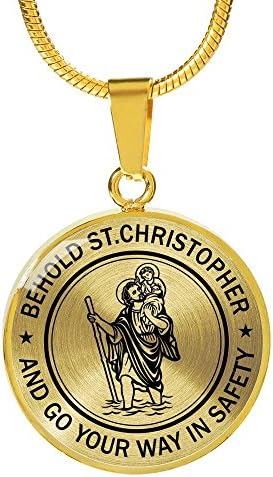 Real 18k Gold SAINT CHRISTOPHER Necklace Pendant -Behold St. Christopher and Go your Way in Safety - Religious jewelry good wishes to travelers Gifts for Son, Grandson, Granddaughter, daughter