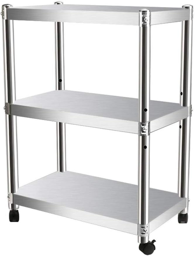 LLF Stainless Steel 3 Tier Storage Trolley Cart, Adjustable AllPurpose